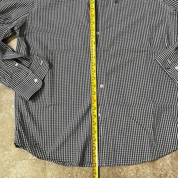 Chaps Stretch Black and White Checkered Men's Button Down Shirt - Picture 4 of 6